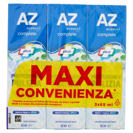 AZ Ricerca Dentifricio Complete Plus Protezione e Pulizia Menta Fresca 3 x 65 ml